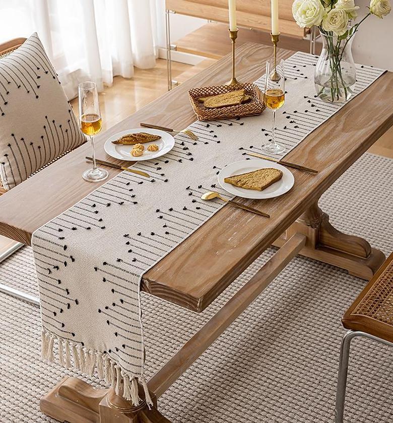 High quality matched knotted tassels festival table/tv cabinets runners. image