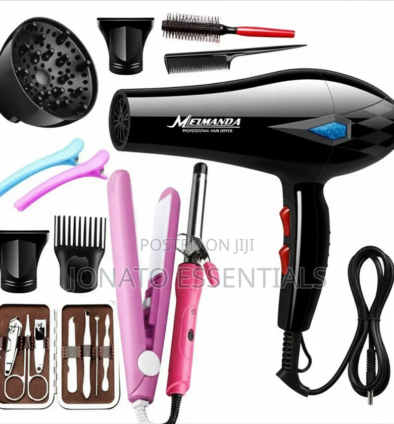 Professional Hair Dryer Set With Straightener, Curling Iron, Combs image