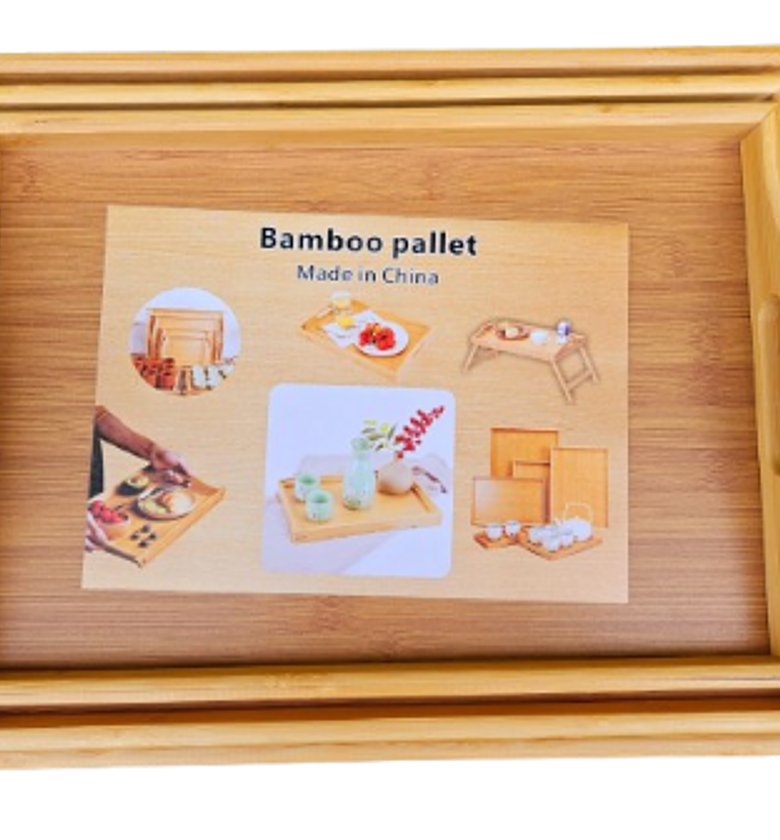 Serving Tray. 3Pc Bamboo Serving Trays Set Food Tray Breakfast Tray image