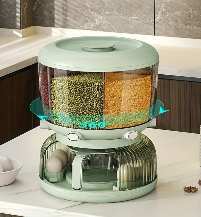 Multifunctional Rotatable Cereal, Grain, and Egg Storage Dispenser image