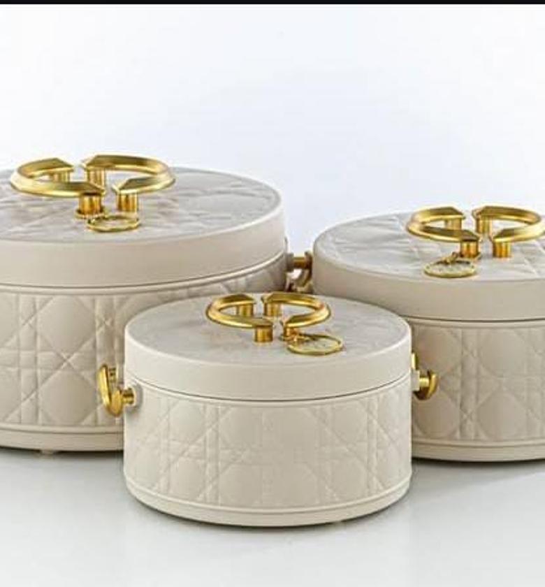 3-Piece Luxury Insulated Hotpot Set – Quilted Finish with Gold Handles image