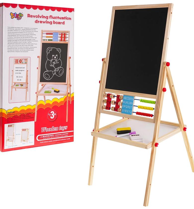 2-in-1 wooden educational  blackboard Double sided Revolving Fluctuation Drawing Board image