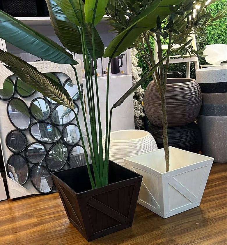 Premium Wooden-Finish Square Whiskey Barrel Planter image