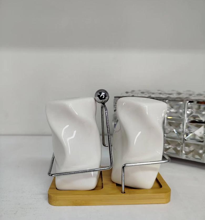 Premium Double Salt Shaker Set with Bamboo Stand image
