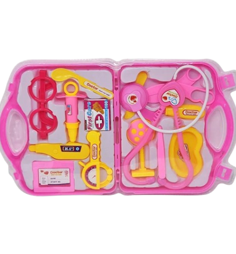 Doctor Plastic Playset Kit with Foldable Suitcase, Compact Medical Accessories Toy Set Pretend Play Kids (Pink) image