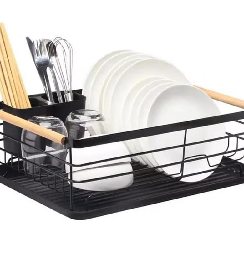Single Layer Carbon Dishrack with Bamboo Handle. image