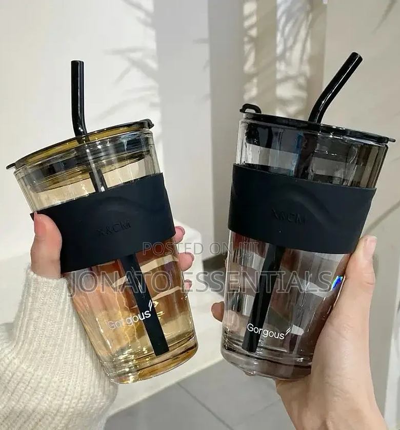 450ml Glass Tumbler With Straw and Sleeve image