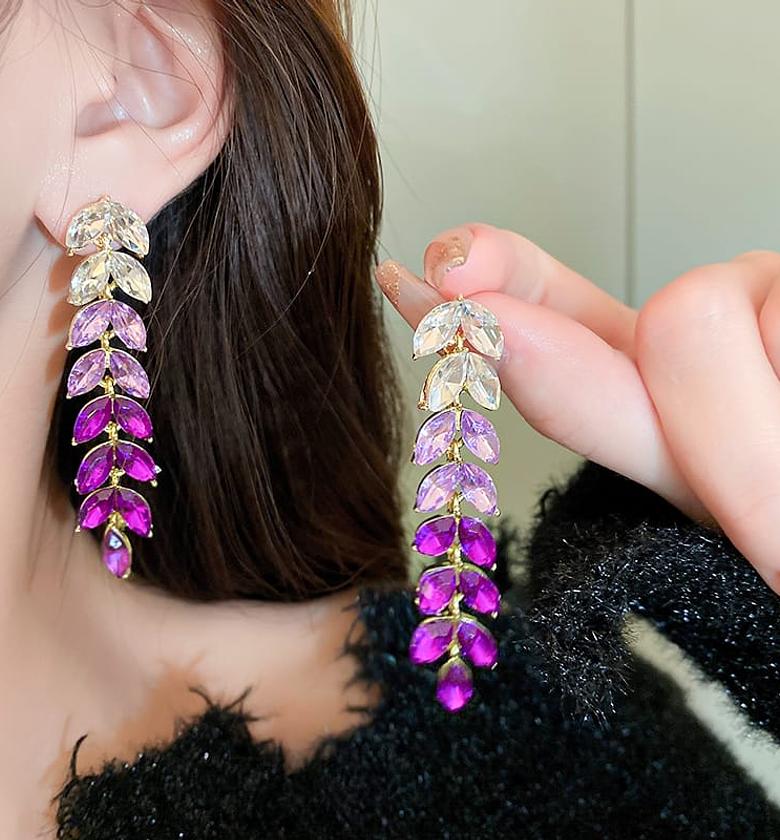 Purple leaf crystal earrings image