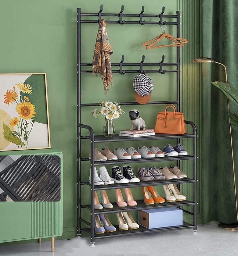 Modern 5 Tier 80CM Multi Functional Shoe and Hat Rack with Hanger image