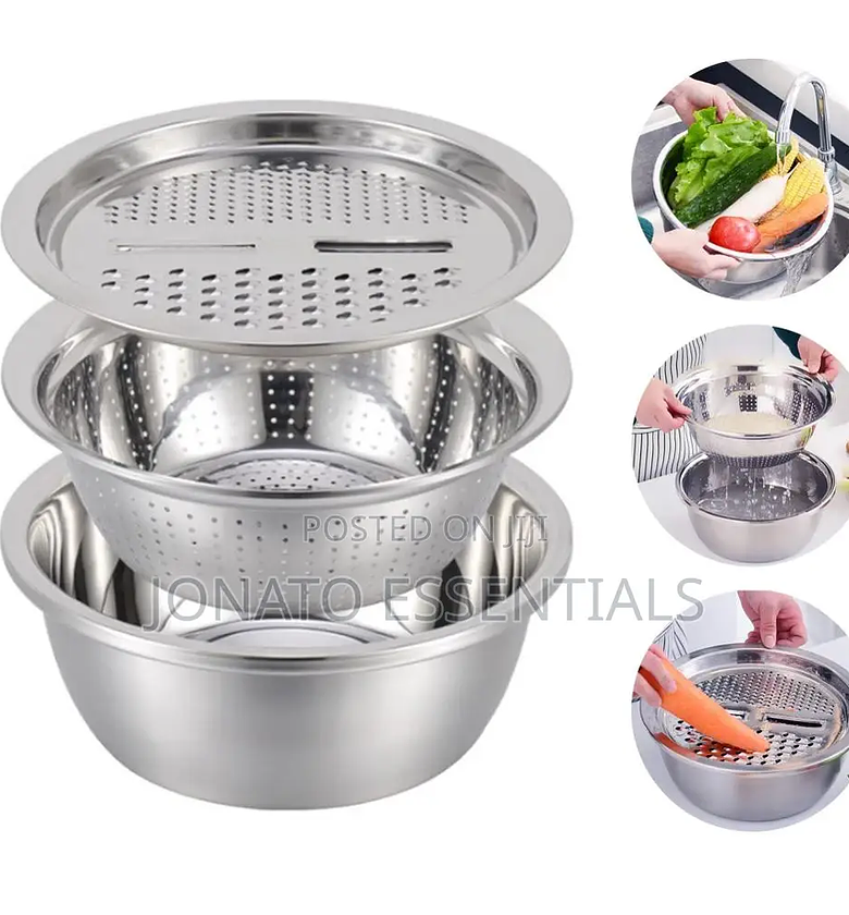 Multipurpose Stainless Steel 3 in 1 Grater, Colander Bowl image