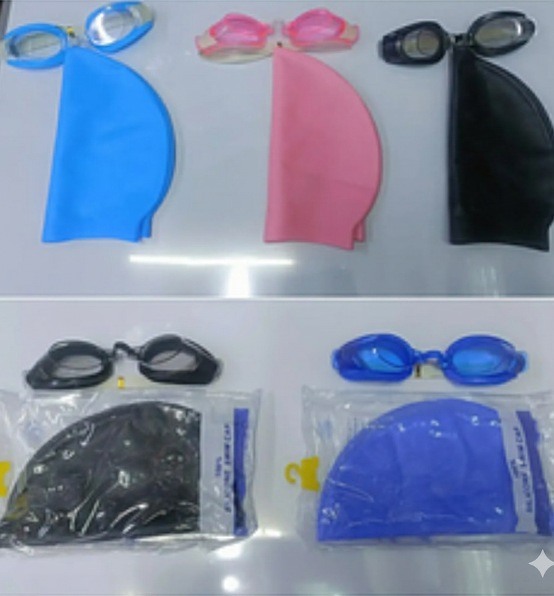 Swim Gear Set: Goggles and Silicone Swim Caps image
