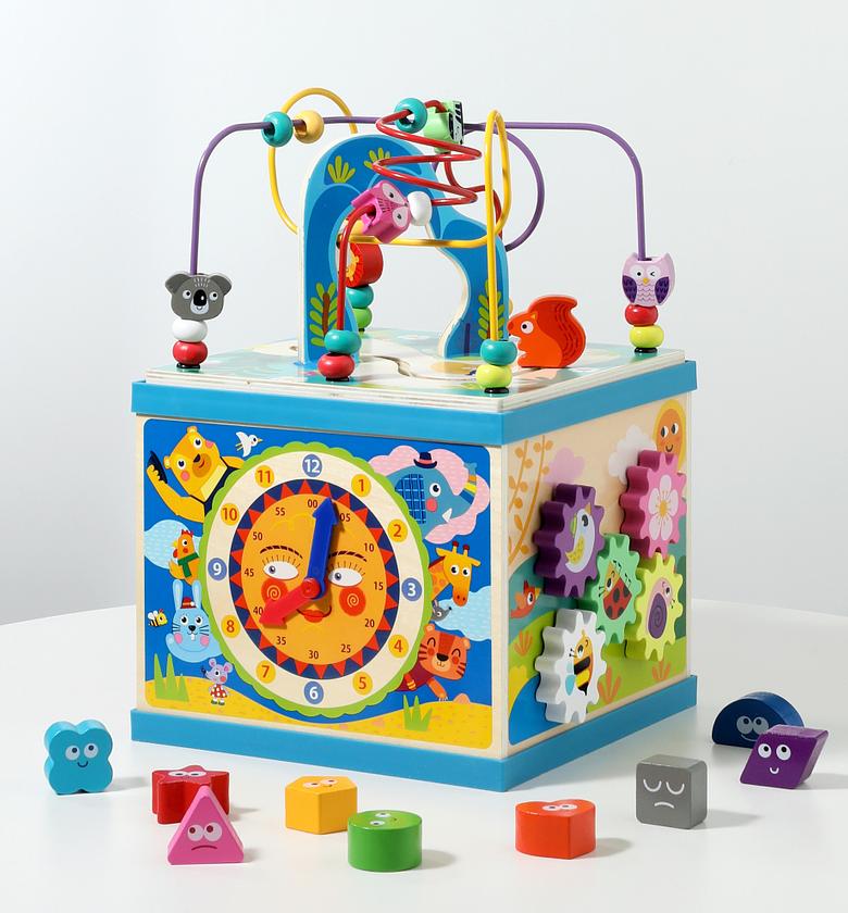  Wooden 5-in-1 Activity Cube Early Learning Montessori Activity Center image