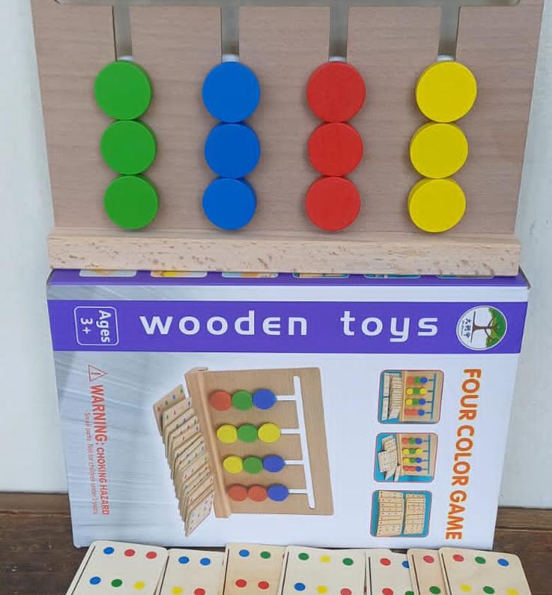 Kids Wooden Four-Color Game Color Matching Board Toy Early Childhood Education Learning Toys image