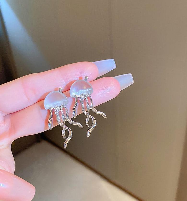 Silver jelly fish earrings image