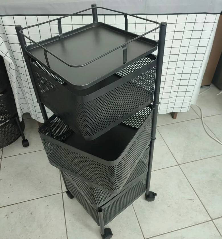 4-Tier Squared Design Rotating Metal Steel Fruit and Vegetable Rack image