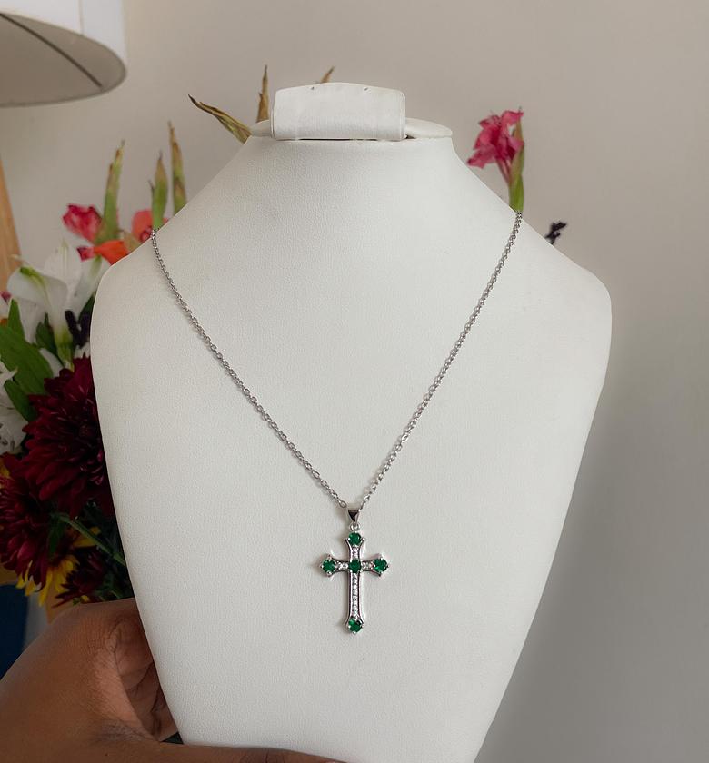 Emerald Radiance Cross Necklace image