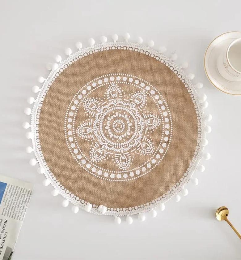 New Boho Woven Jute Placemats Tassels Mats  image