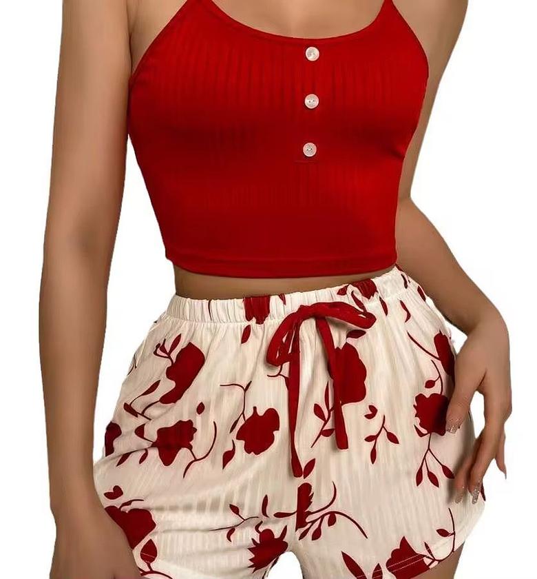 2pcs Vest Shorts Girls Casual Loungewear Set Bedroom Nightie Sexy Rib Pajamas Women's Home image