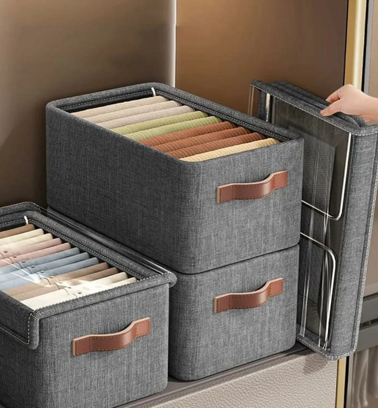 Premium Grey Hard Fabric Collapsible Closet Organizer with Clear View Window image