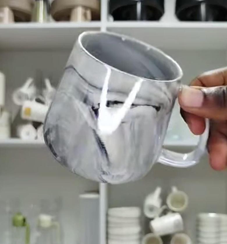 6PC Pearl Marble Porcelain Tea/ Coffee Mugs image