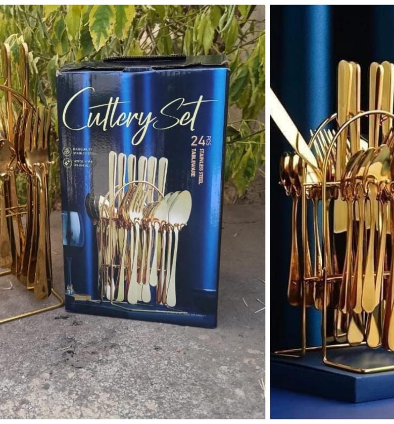 24 pc cutlery set gold image