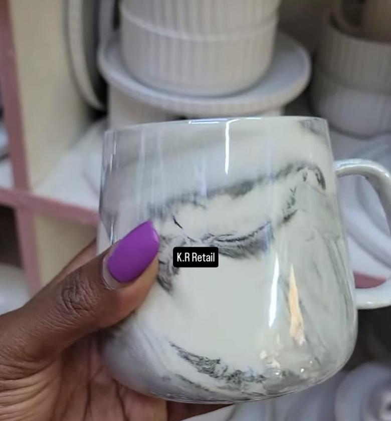 6pc Porcelain Marble effect mugs. image