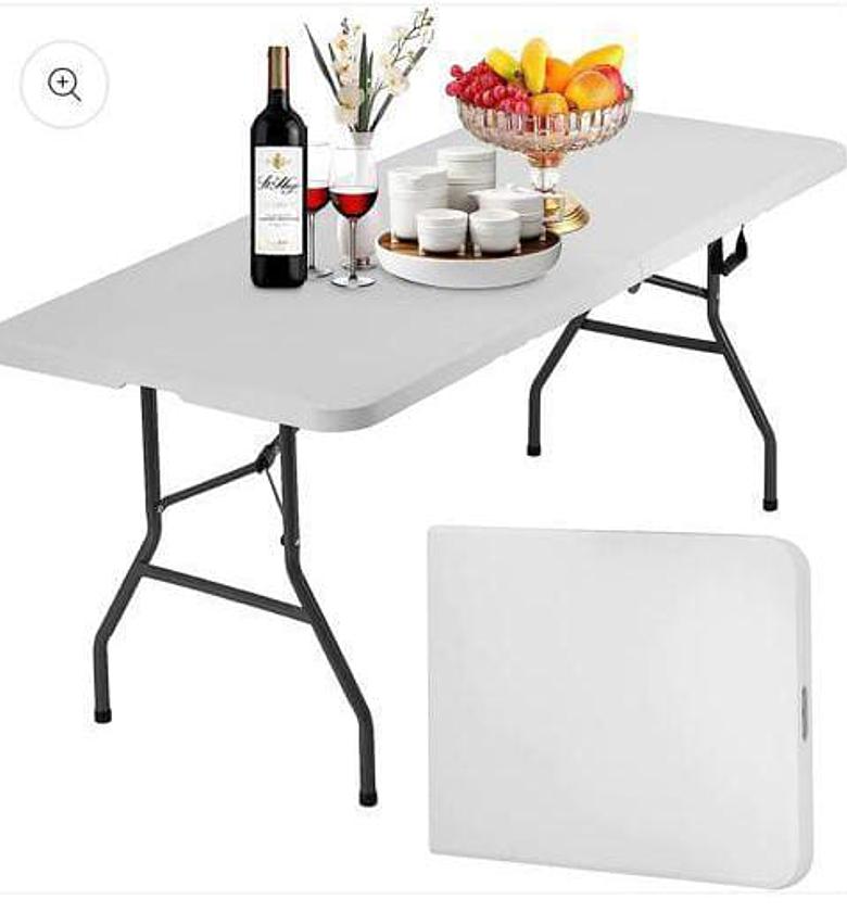 1.8m Foldable Plastic Table.  Use it as a dining table for outdoor Camping, cookouts, game table for poker nights, or serving table for backyard birthday parties image