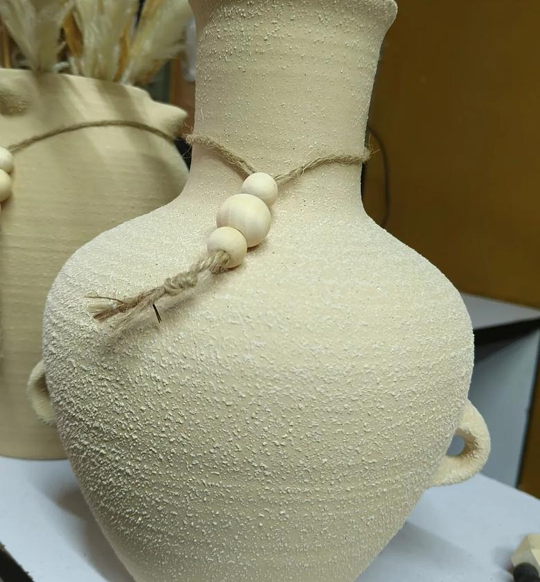 Dual Ear Handle Ancient Greek Vase Style Indoor Ceramic Pot. image