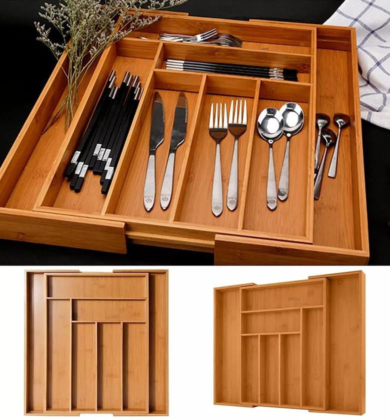 Premium Expandable Bamboo Cutlery Drawer Organizer image