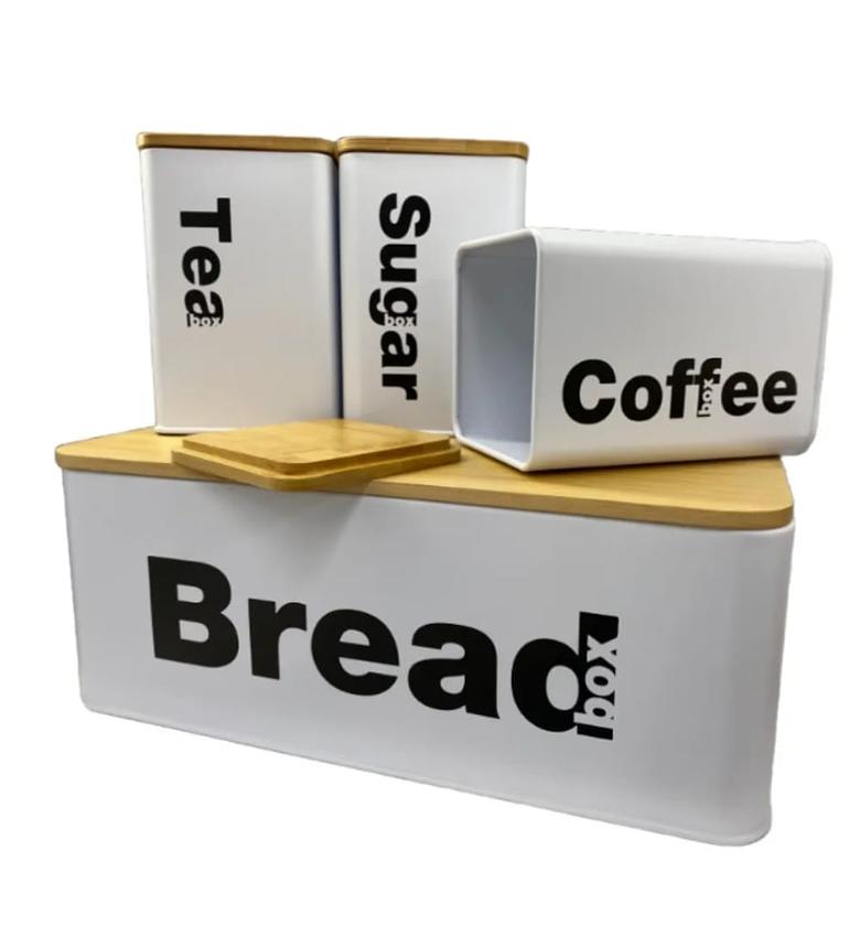 Alloy Bread Bin Set with 3 Kitchen Canisters image