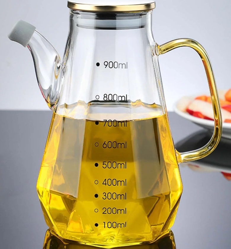 900ml Geometric Glass Oil and Vinegar Dispenser with Measurement Markings image