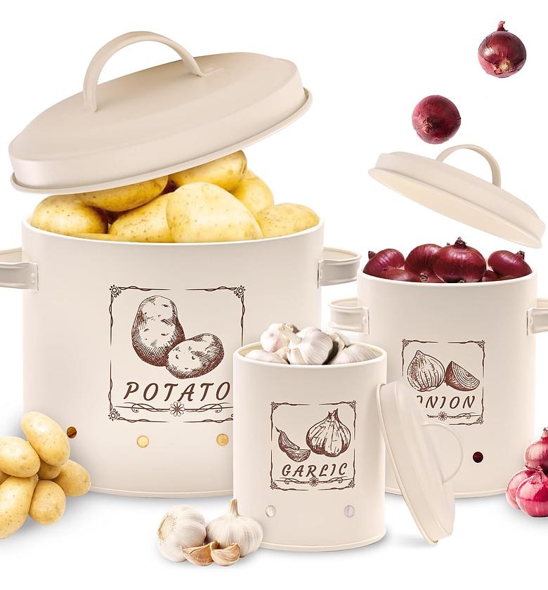 3pc Potato, onion, garlic 3in1 perforated storage bins  image