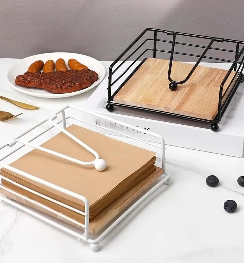 Luxury Metallic Serviette Holder,with bamboo Place On image