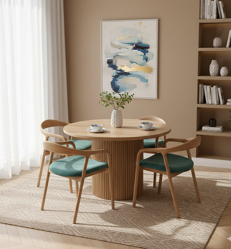 Round Wood and Velvet Dining Set image