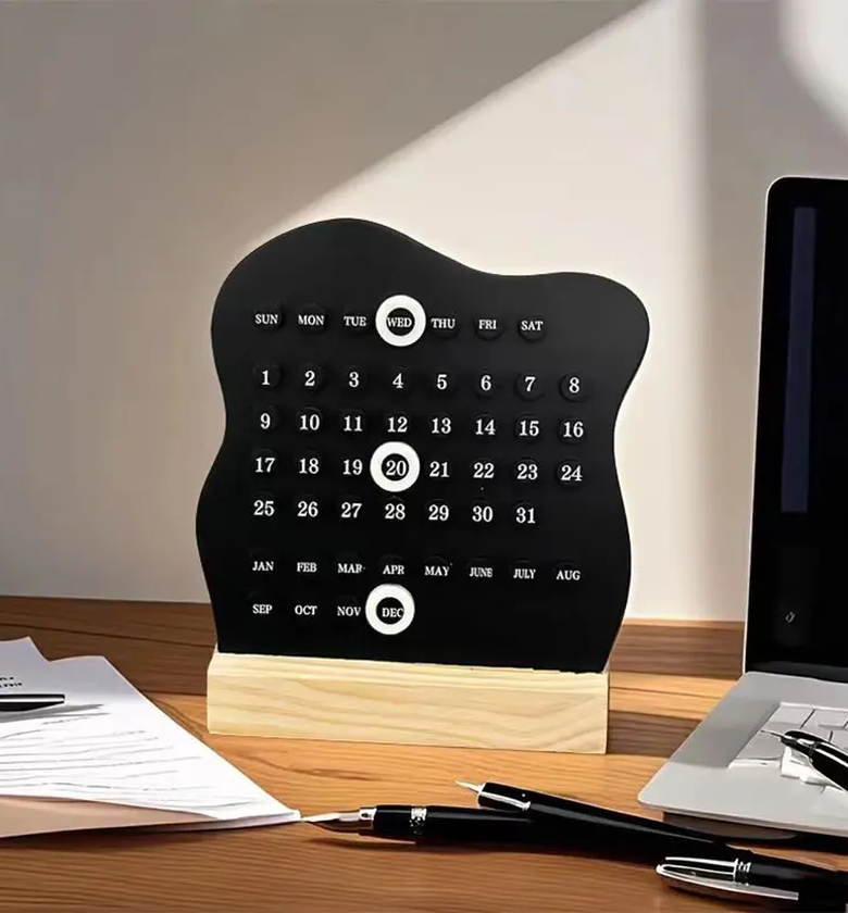 Modern Perpetual Desk Calendar with Wooden Base image