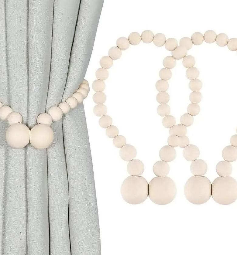 2pcs tassel curtain tie backs with wooden beads. image