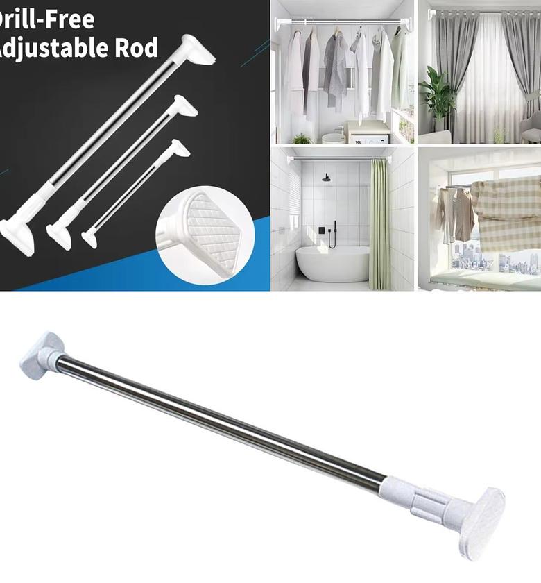 Multipurpose Adjustable Stainless Steel Tension Rod for Curtains, Wardrobe & Shower – No-Drill DIY Installation 219-310cm image