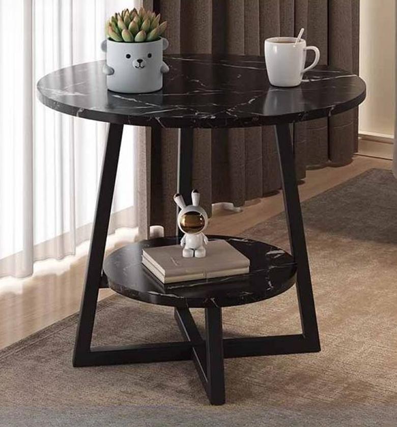 2 layer round 3 legged metal frame table size  image