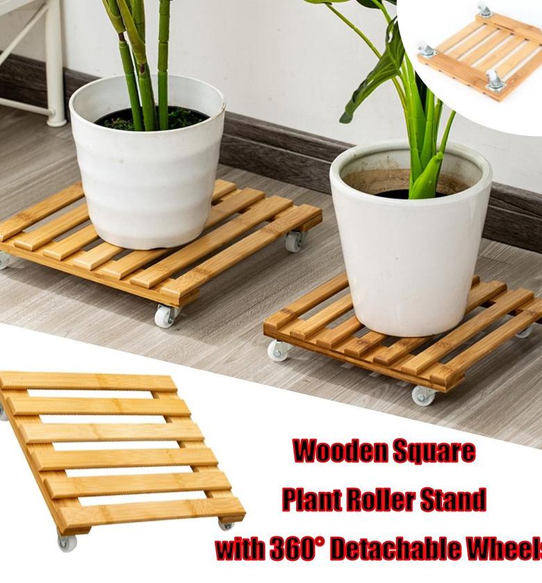 Wooden Plant Roller Base Stand, image