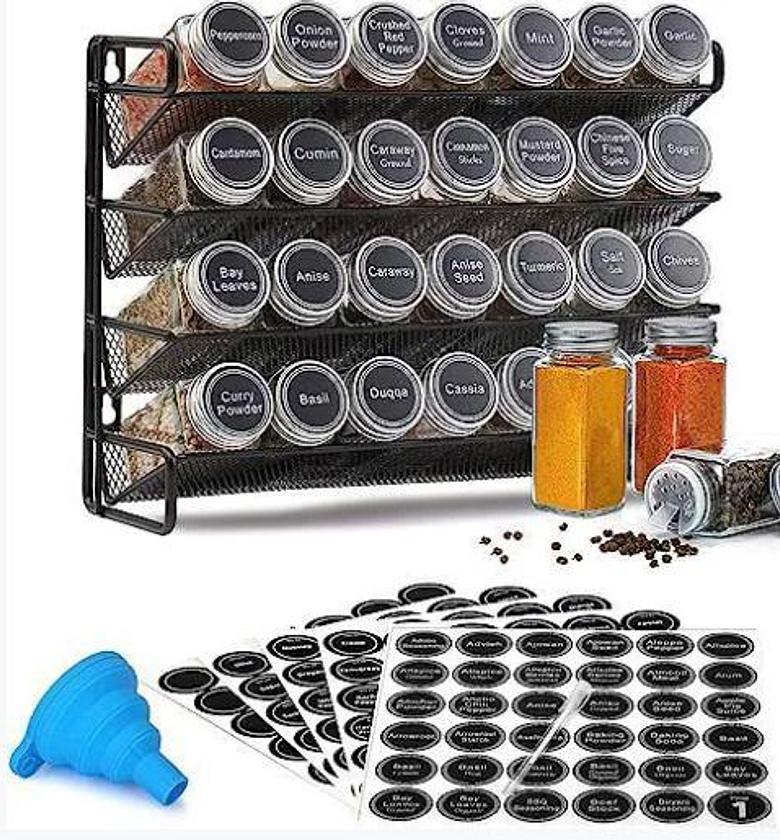4 layer rack with 28pcs bottles with labels and white pen  image
