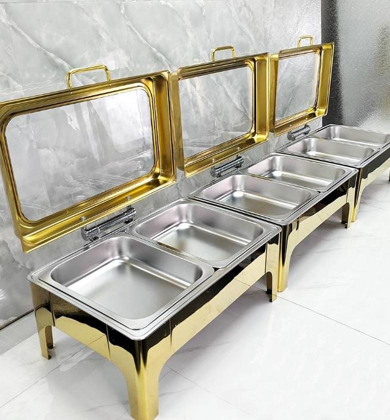 9 Litres Golden Hydraulic Chafing Dish / Food Warmer (Single & Double Inserts) image
