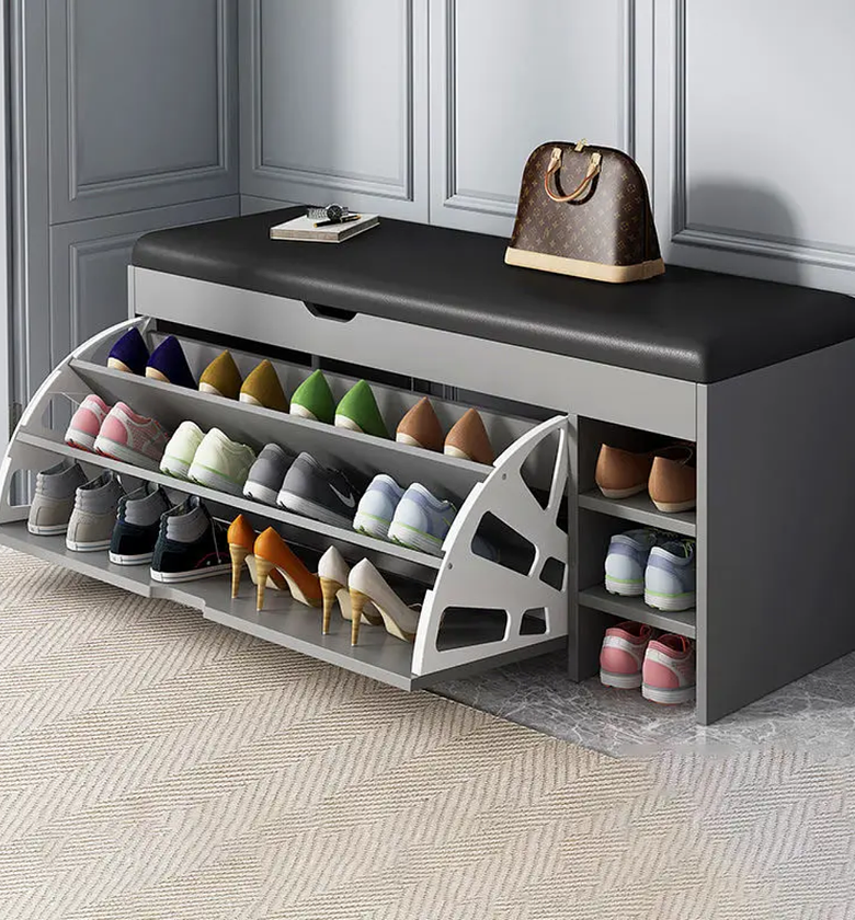 Modern Bucket Flip Shoe Cabinet with Cushioned Seat image