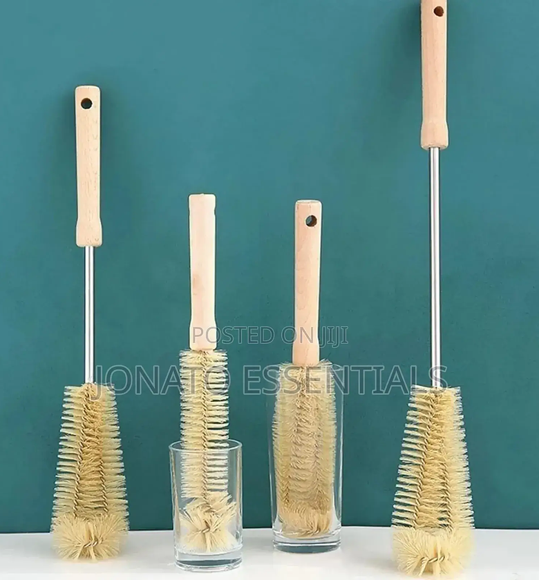 4 Pc Long Wooden Bottle, Cups Cleaning Brushes image