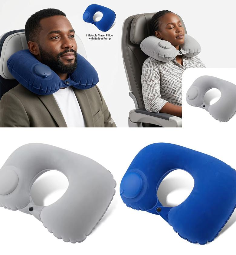 Inflatable Travel Neck Pillow with Built-in Pump & Soft Velvet Cover for SGR, Flight & Bus Travel - Ergonomic Portable Neck Support image