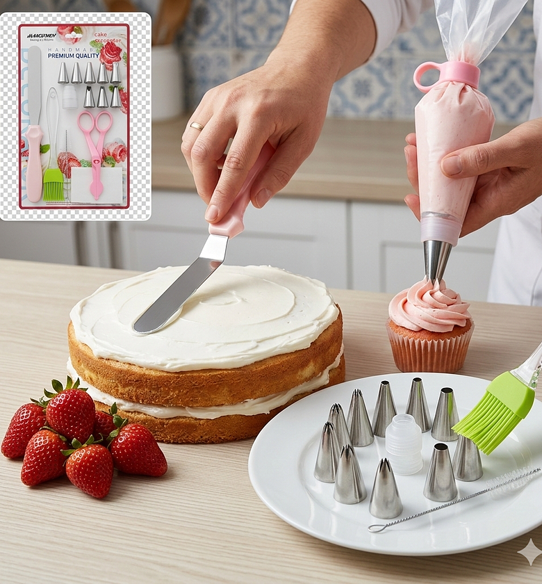 13-Piece Professional Cake Decorating Kit with Stainless Steel Nozzles & Spatula for Home Baking image