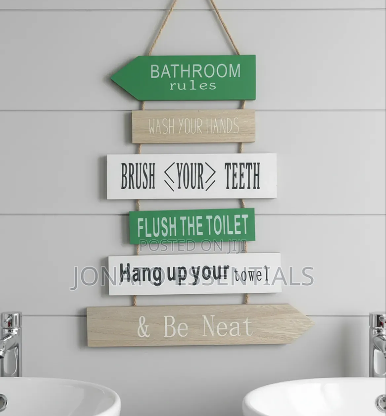 Bathroom Rules Wall Decor, Wooden Sign, Home Decor image