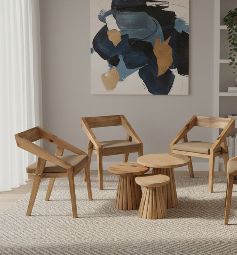 Modern Wood Chair and Side Table Set image
