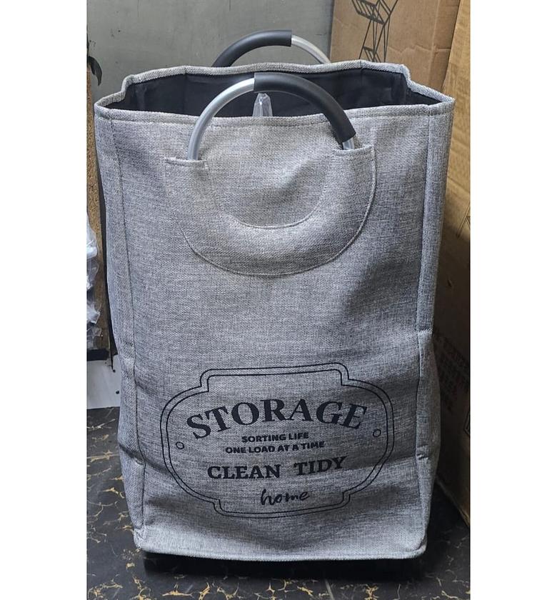 Large Canvas Laundry Basket with Wheels – Beige & Grey image
