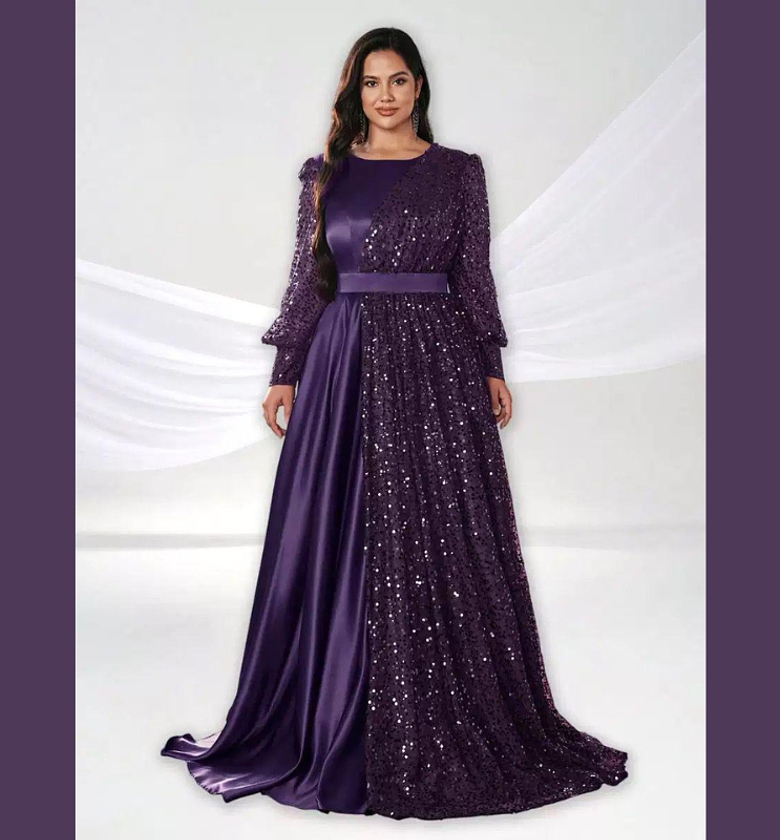 Baroque Sequin Sleeve Satin Ball Gown image