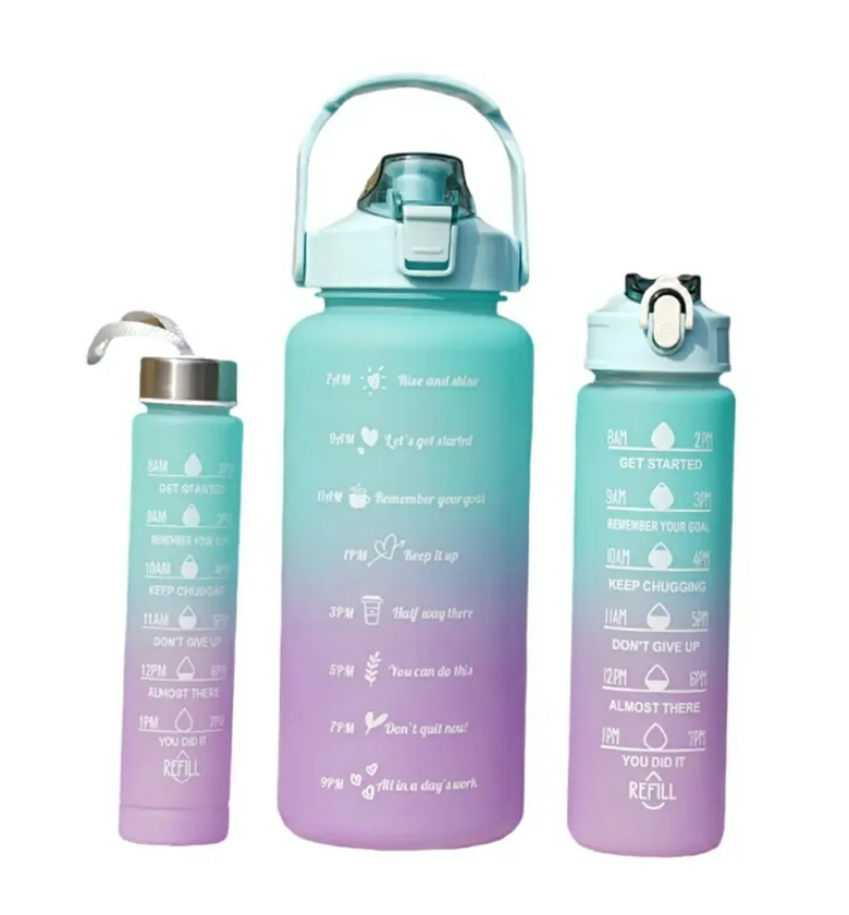 3-Piece Motivational Gradient Water Bottle Set with Time Markers image